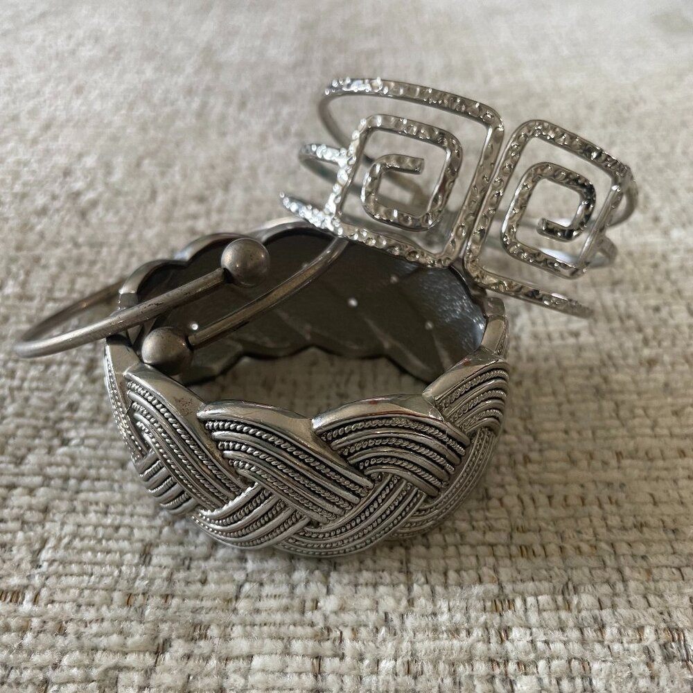 Vintage (3) Silver Tone Cuff Bracelets